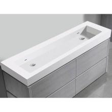 Madeli XTU2245-72-200-WH - X-Stone Trough Sink, 72'' x 22'' x 4-1/2'', Glossy White, No Faucet
