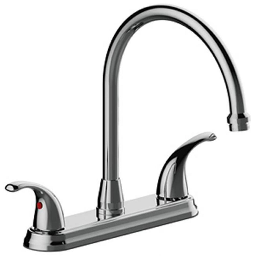 Two Handle High Arc Kitchen Faucet, Three Hole Mount, Quick Mount Installation, Ceramic Cartridges