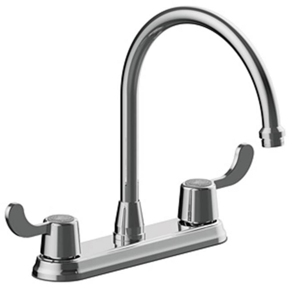 Two Handle High Arc Kitchen Faucet, Wrist Blade Handles, Three Hole Mount, Quick Mount Installatio