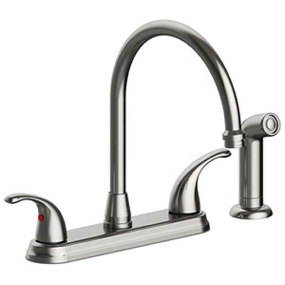 Two Handle High Arc Kitchen Faucet With Side Spray, Four Hole Mount, Quick Mount Installation, Cer