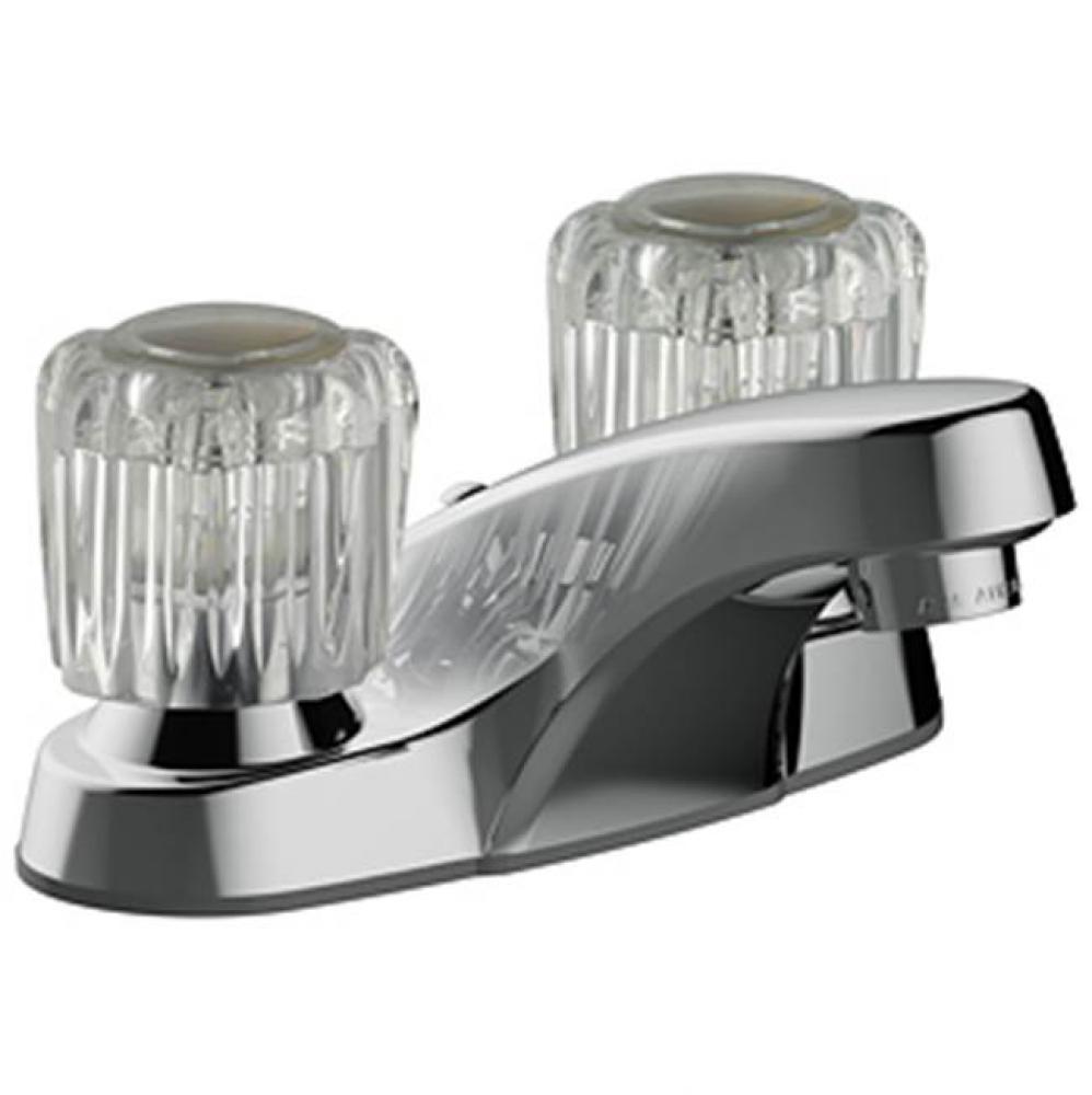 Two Handle 4'' Centerset Lavatory Faucet, Acrylic Handles, Quick Mount Installation, Pla