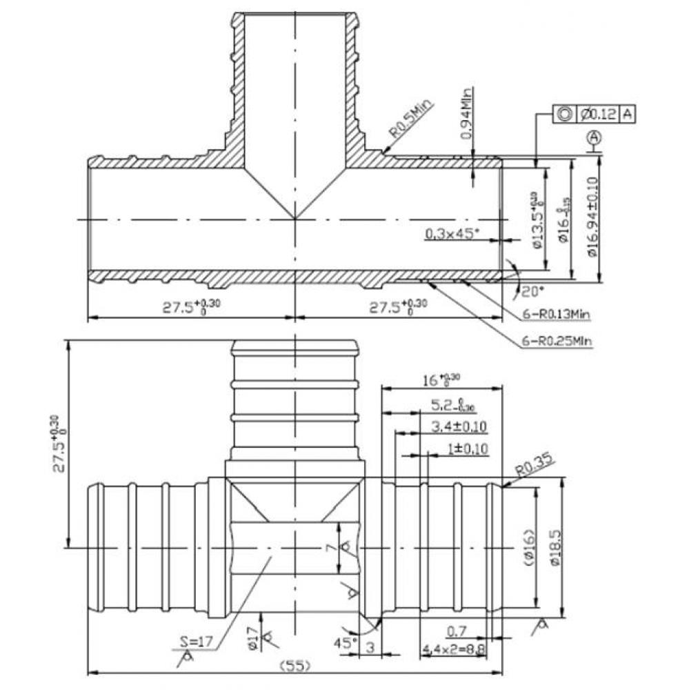 3/4'' Lead Free Pex Barb Tee