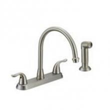 Matco Norca BL-260SS - 2 Handle S/S Kitchen Faucet W/Spray Metal Lever Handle, Gooseneck Spout , Ceramic Cartridge, 4 Hol
