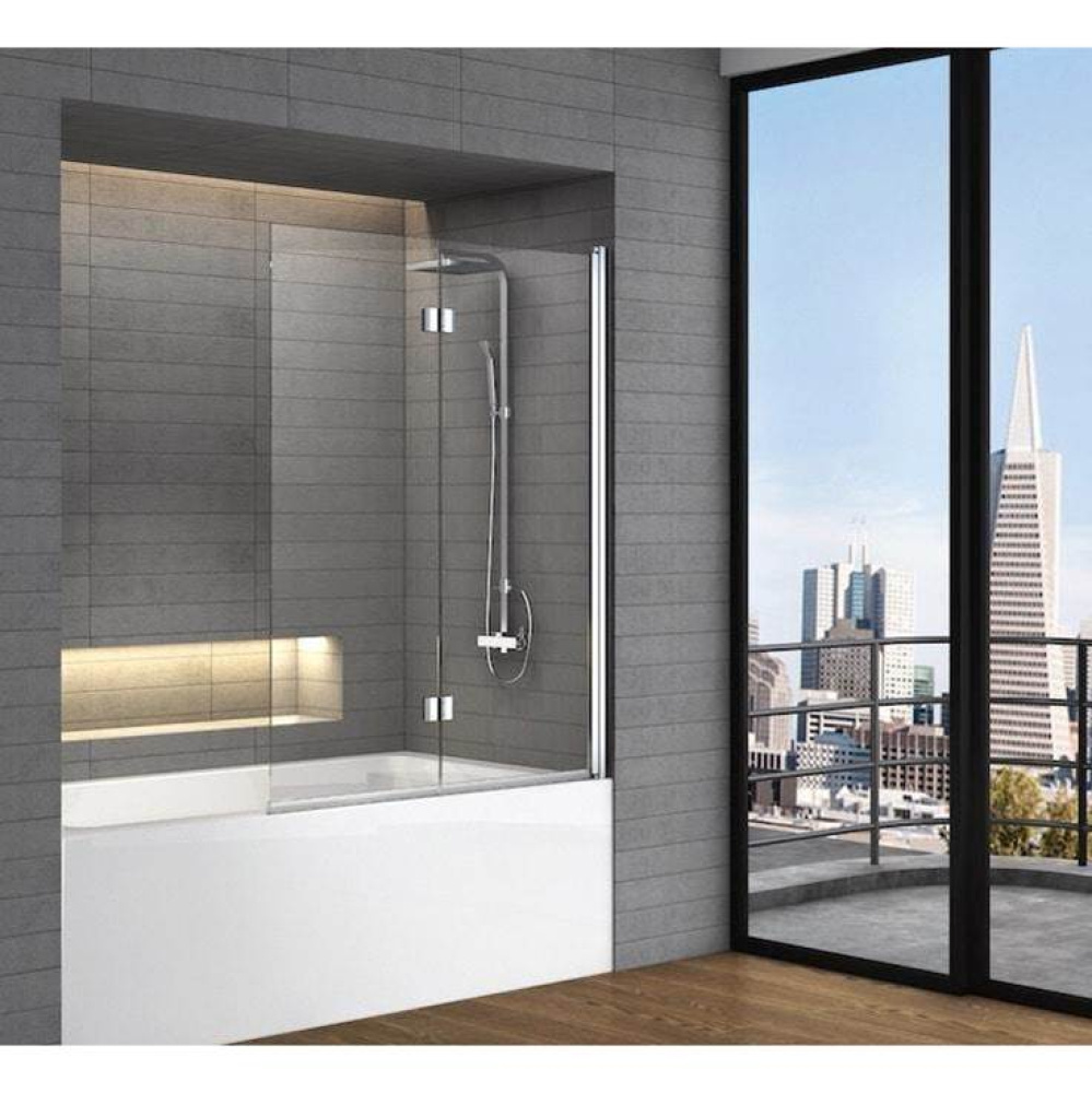 QI-105 Hinged 47, Bathtub Shield, Brushed Nickel