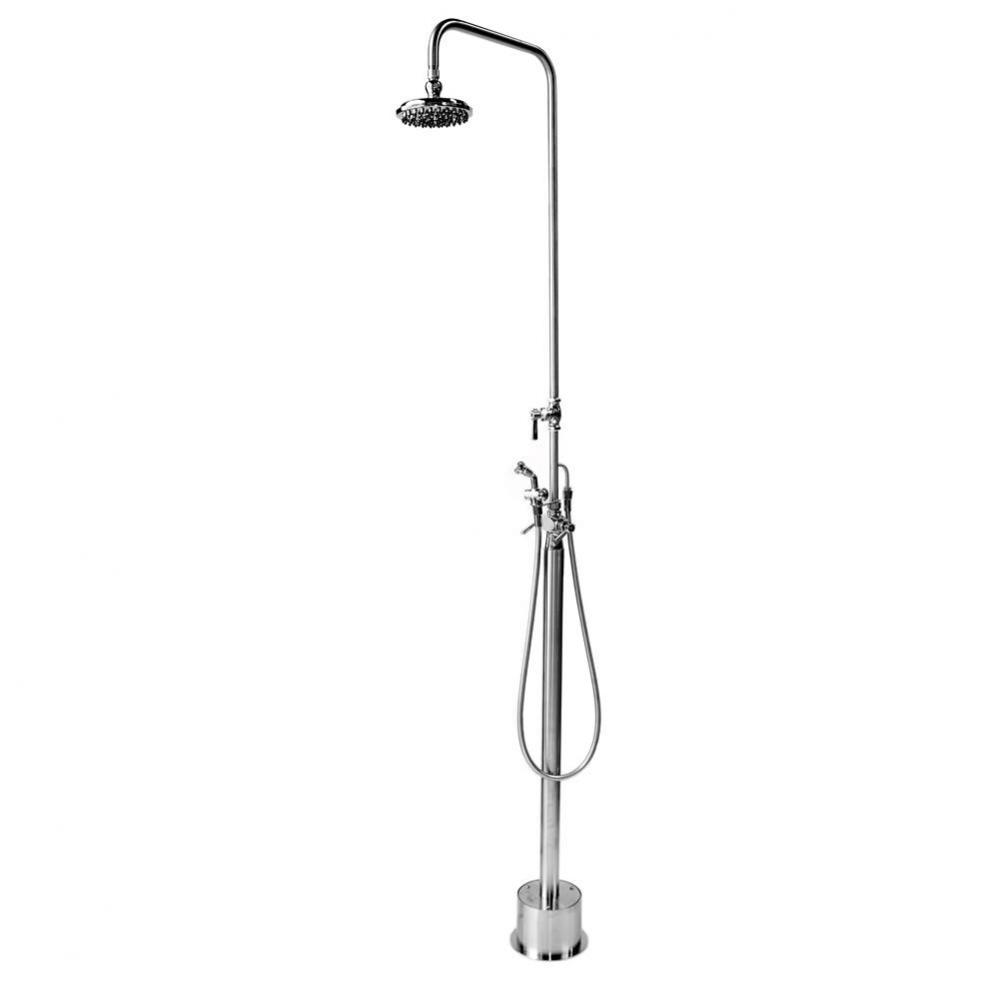 Free Standing Hot & Cold Shower -  ADA Lever Handle Valve, 8'' Shower Head, Hand Spr