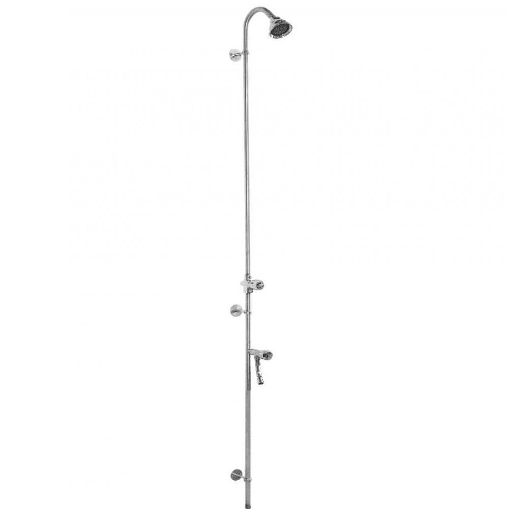 Wall Mount Single Supply Shower - ADA Metered Valve, 3'' Shower Head, Foot Shower