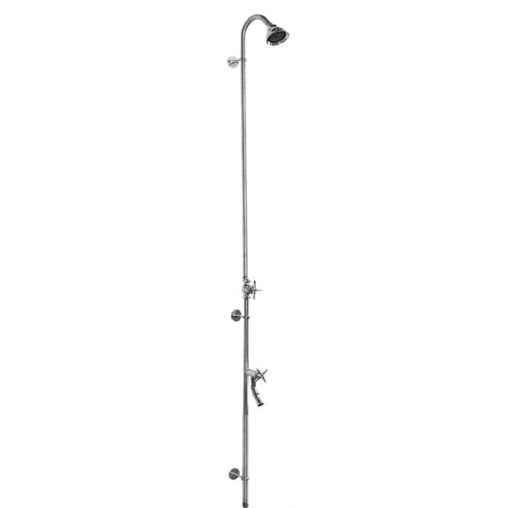 Wall Mount Single Supply Shower - Cross Handle Valve, 3'' Shower Head, Foot Shower