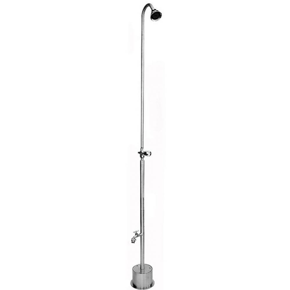 Free Standing Single Supply Shower - ADA Metered Valve, 3'' Shower Head, Hose Bibb
