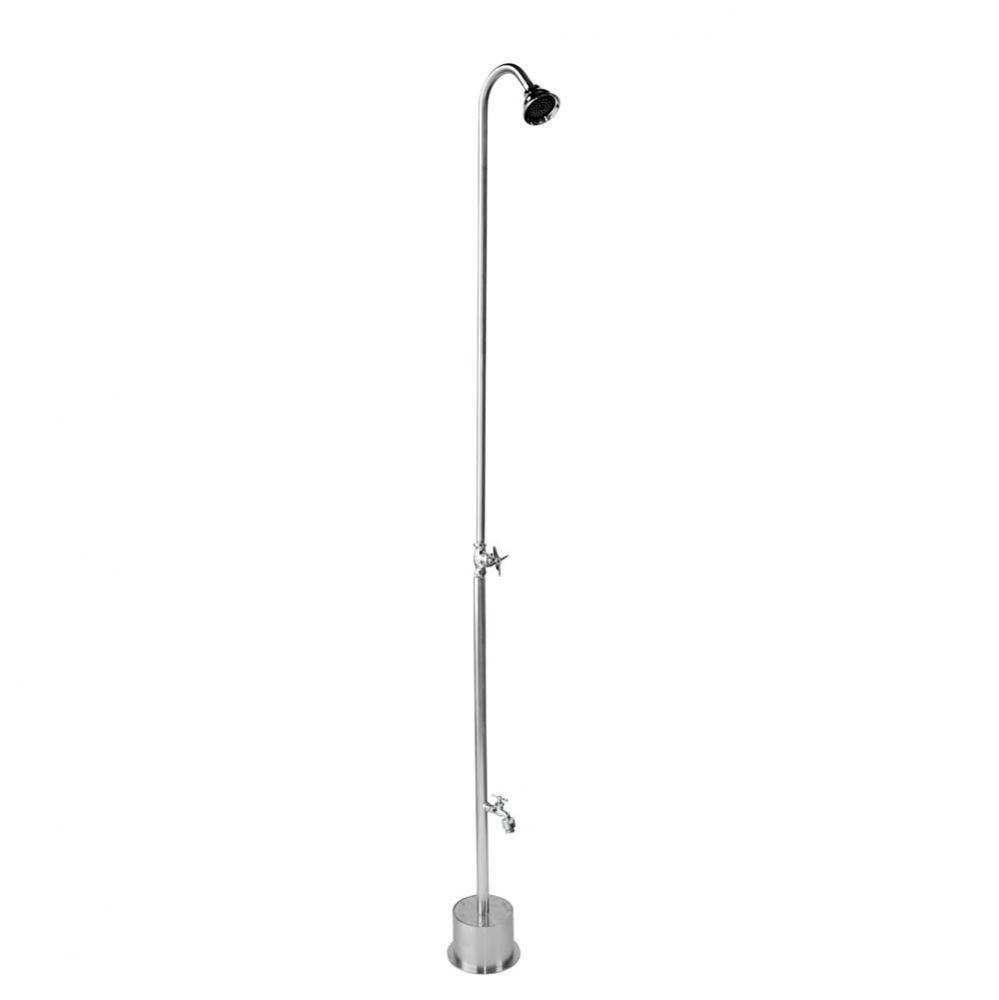 Free Standing Single Supply Shower - Cross Handle Valve, 3'' Shower Head, Hose Bibb