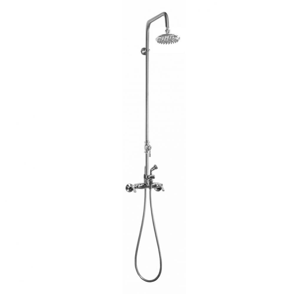 Wall Mount Hot & Cold Shower - ADA Lever Handle Valve, 6'' Shower Head, Hand Spray &