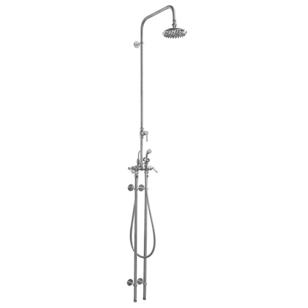 Wall Mount Hot & Cold Shower - ADA Lever Handle Valve, 8'' Shower Head, Hand Spray &