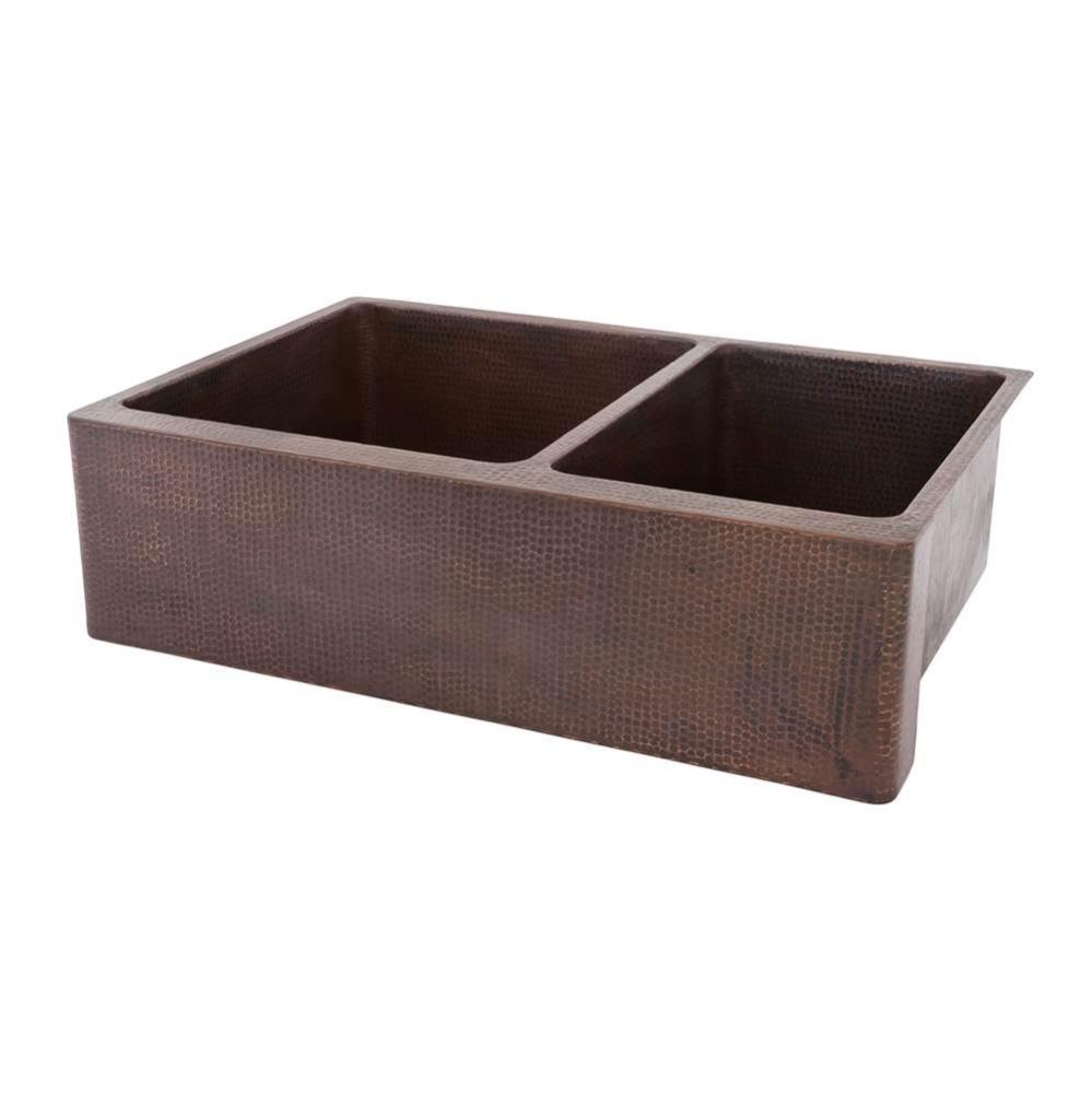 33'' Hammered Copper Kitchen Apron 60/40 Double Basin Sink