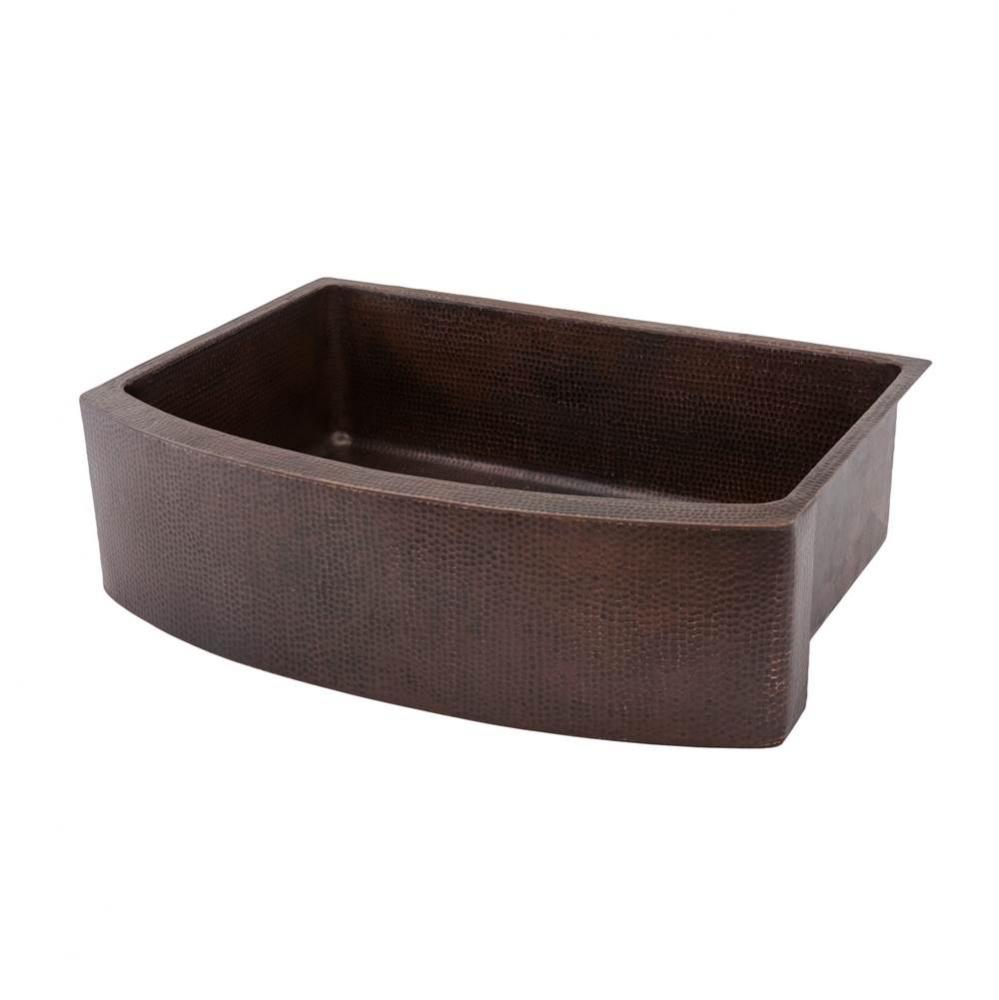 33'' Hammered Copper Kitchen Rounded Apron Single Basin Sink