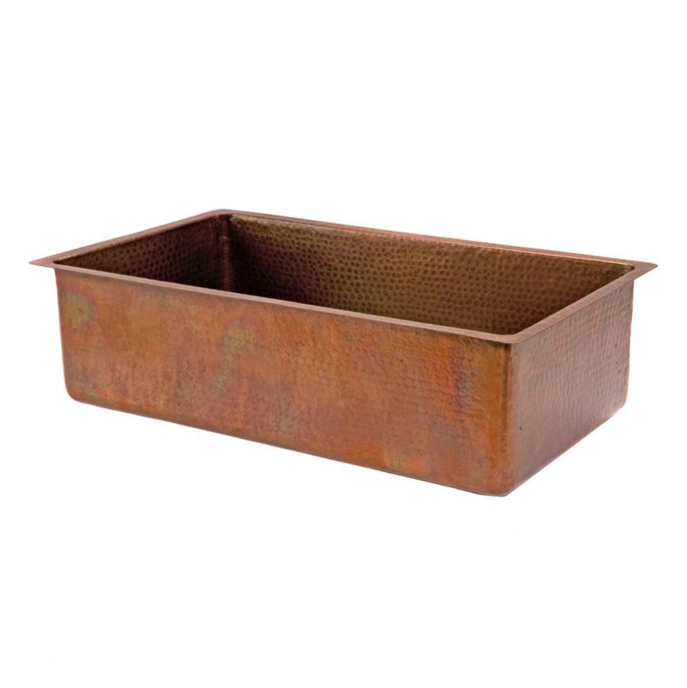 33'' Antique Hammered Copper Kitchen Single Basin Sink