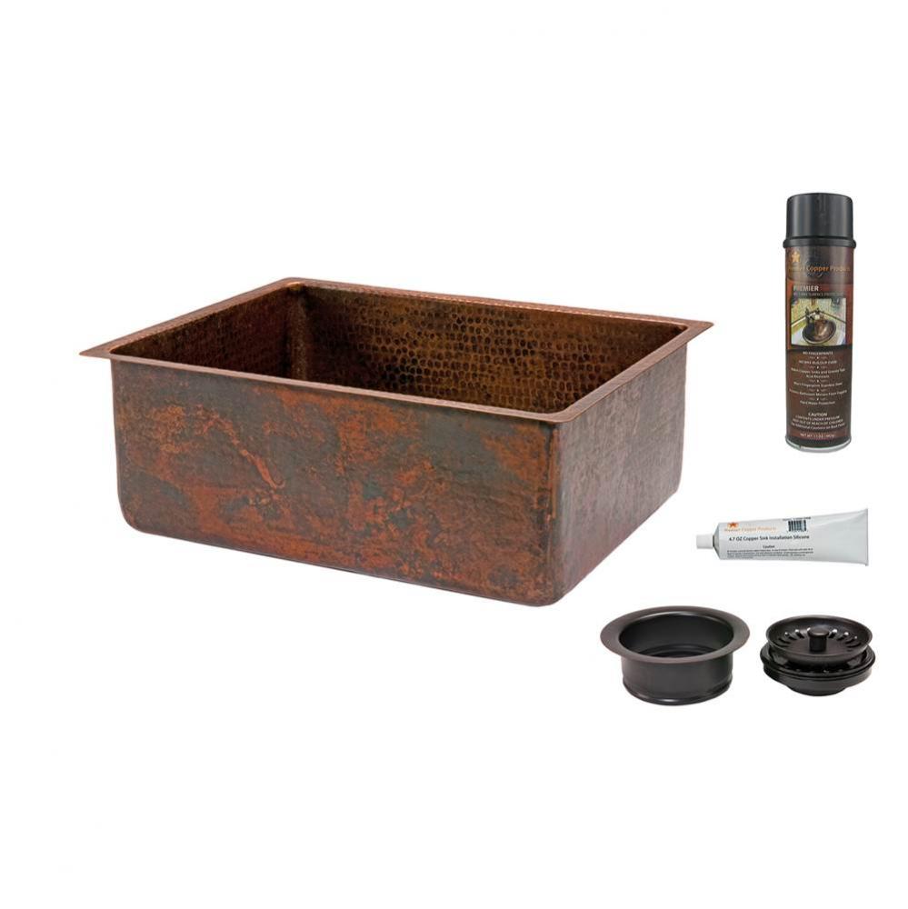 25'' Hammered Copper Kitchen Single Basin Sink with Matching Drain and Accessories