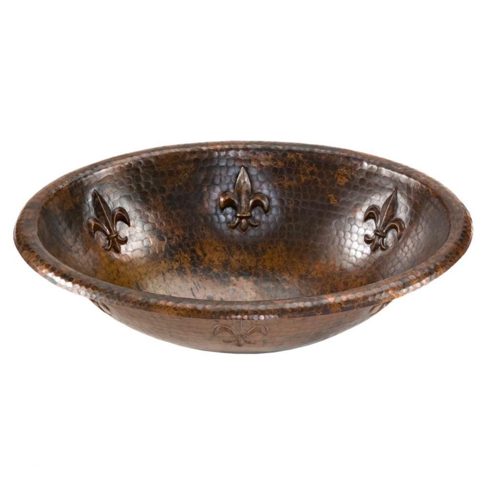 Oval Fleur De Lis Self Rimming Hammered Copper Sink
