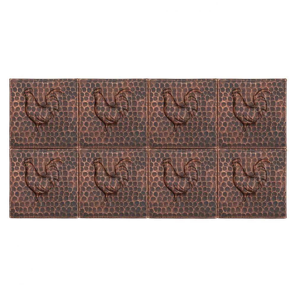 4'' x 4'' Hammered Copper Rooster Tile - Quantity 8
