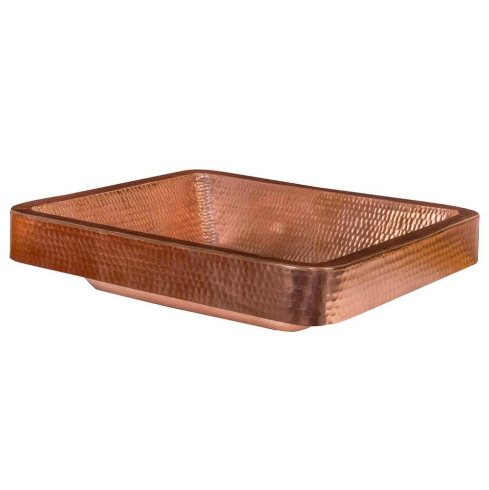 19'' Rectangle Skirted Vessel Hammered Copper Sink in Polished Copper