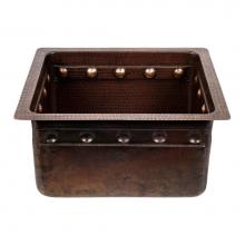 Premier Copper Products BREC16DBBS - 16'' Gourmet Rectangular Hammered Copper Bar/Prep Sink w/ Barrel Strap Design