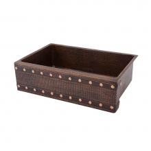 Premier Copper Products KASDB30229BS - 30'' Hammered Copper Kitchen Apron Single Basin Sink w/ Barrel Strap Design
