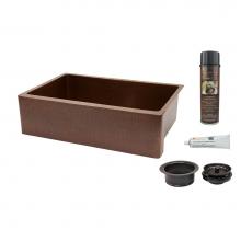 Premier Copper Products KSP3_KASB33229 - 33'' Antique Hammered Copper Kitchen Apron Single Basin Sink with Matching Drain, and Ac