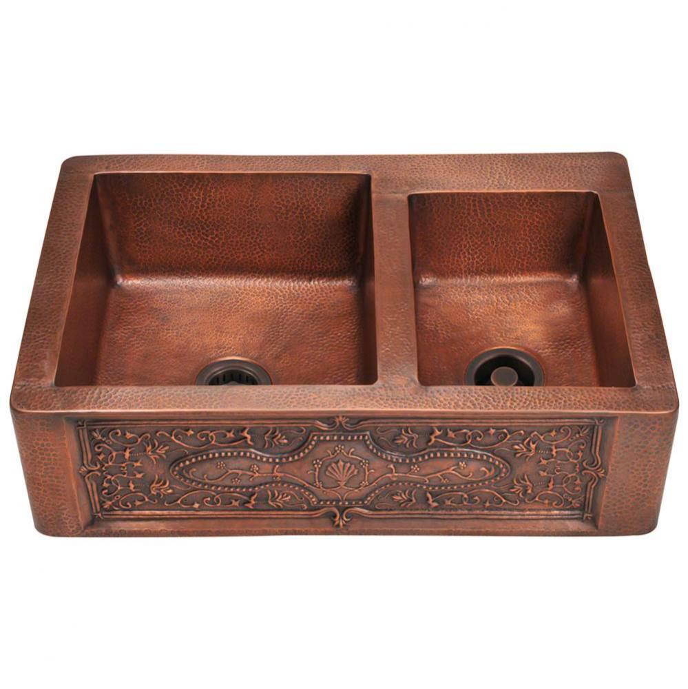 Offset Double Bowl Copper Apron