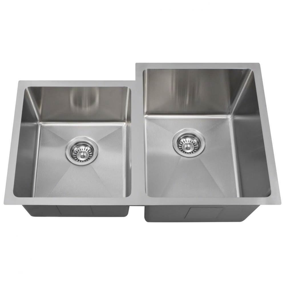 Offset Double Bowl 3/4'' Radius Stainless Steel