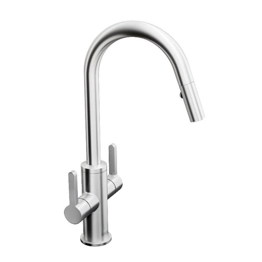 Edge Two-Lever Handle Kitchen Faucet With Swivel Spout And Pull-Down Spray, Stainless Steel Finish