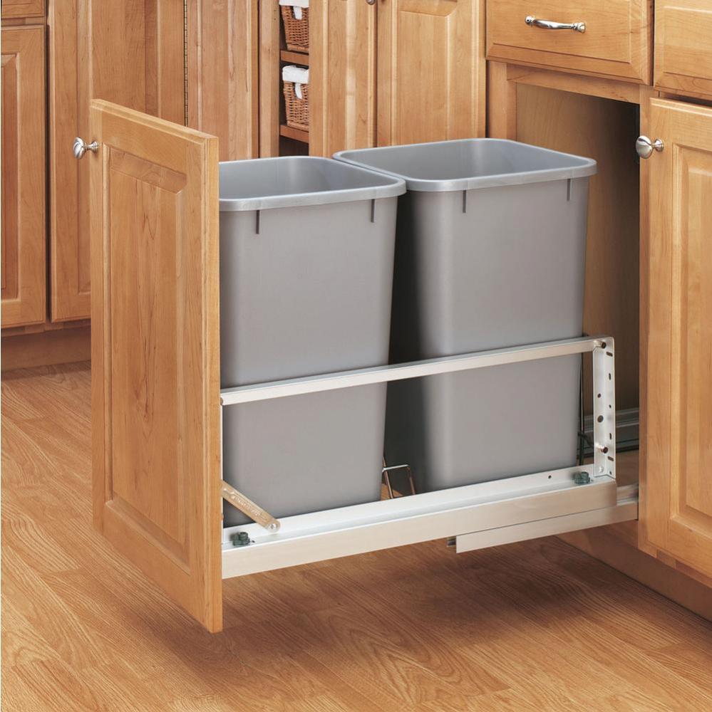 Aluminum Pull Out Double Trash/Waste Container w/Soft Close