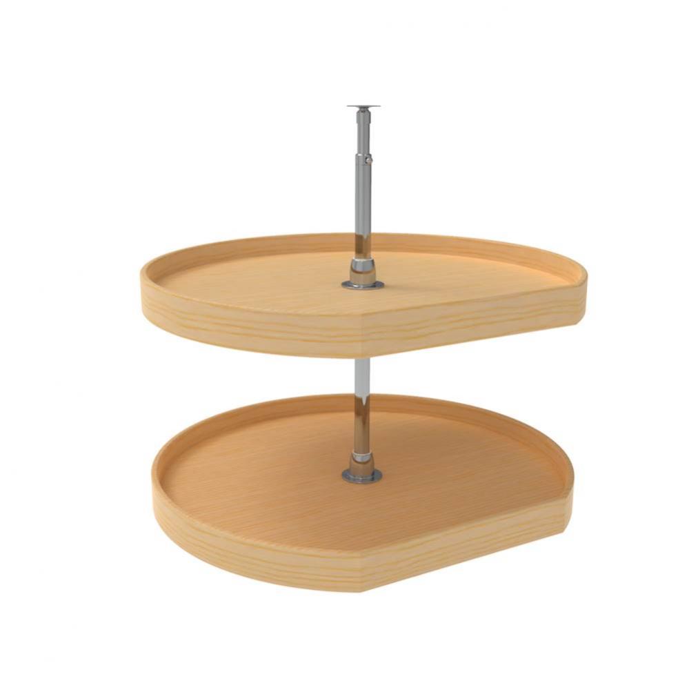 Natural Wood D-Shape 2-Shelf Lazy Susans for Corner Base Cabinets