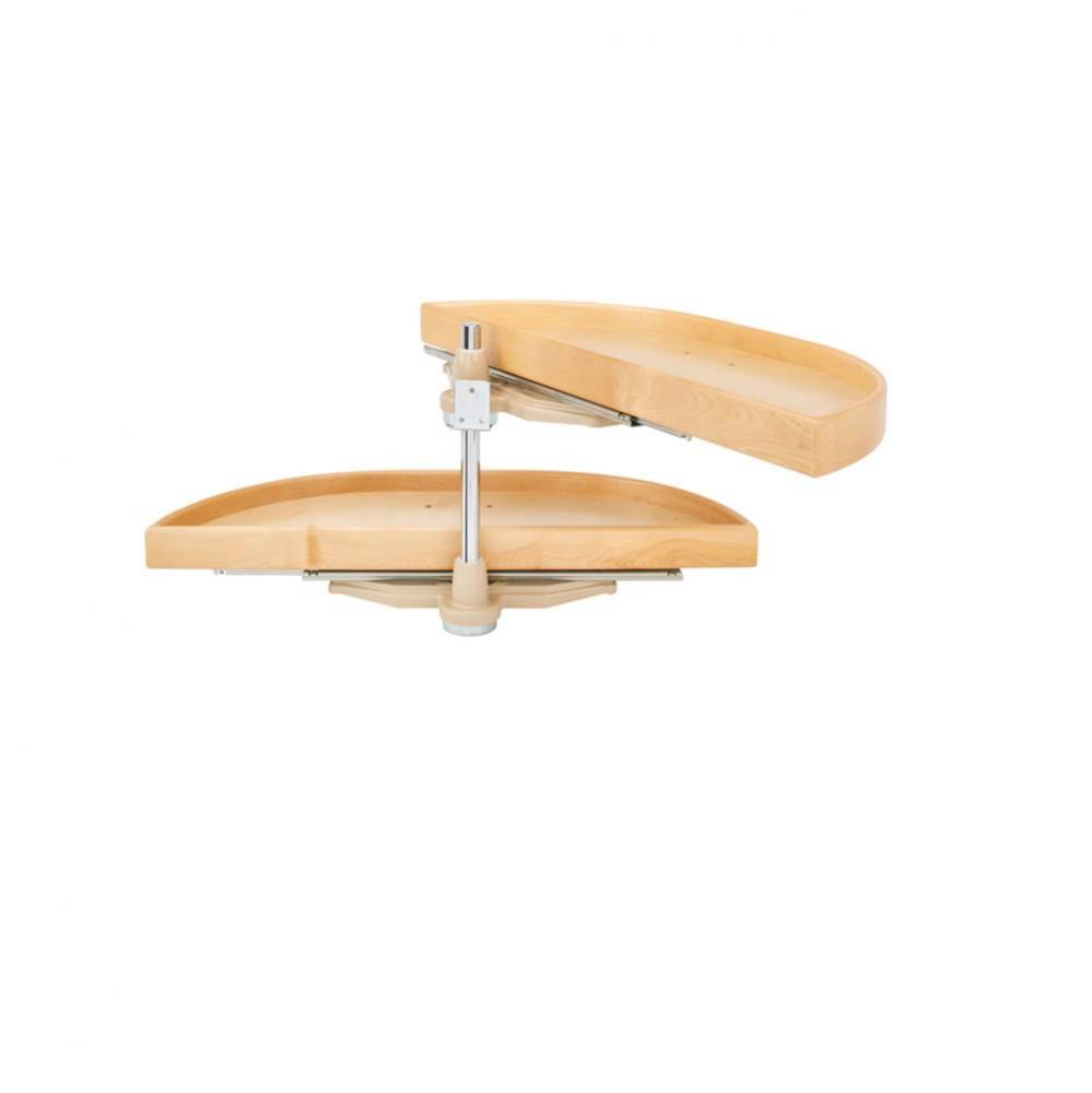 Natural Wood Pivot and Slide Half Moon 2-Shelf Organizer for Blind Corner Cabinets