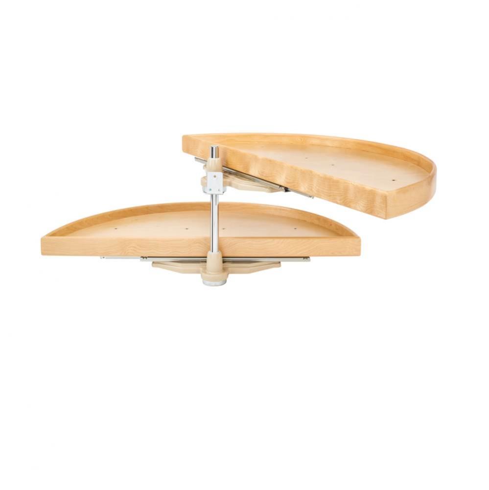Natural Wood Pivot and Slide Half Moon 2-Shelf Organizer for Blind Corner Cabinets