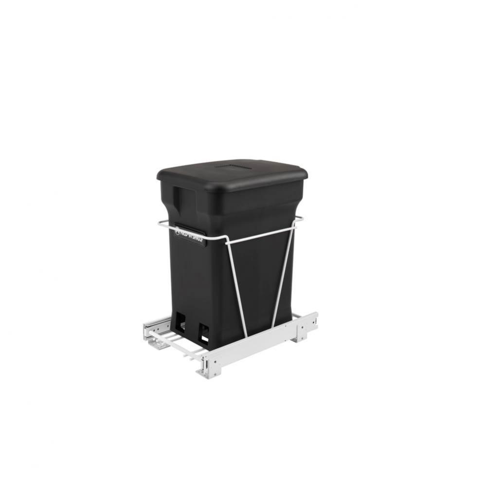 White Steel Pull Out Compost Container w/Rear Basket Storage