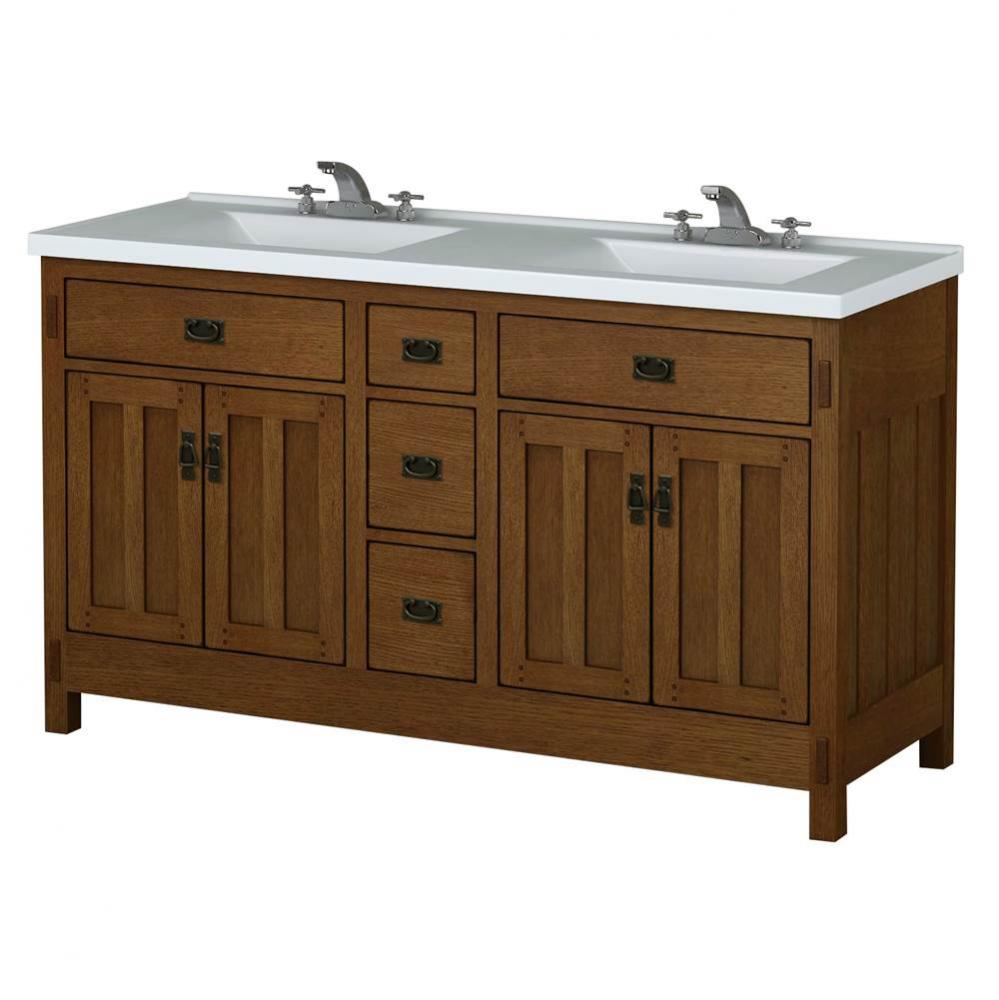 60''W x 21''D x 33-1/2''H Vanity Base, 4 Doors, 3 Drawers