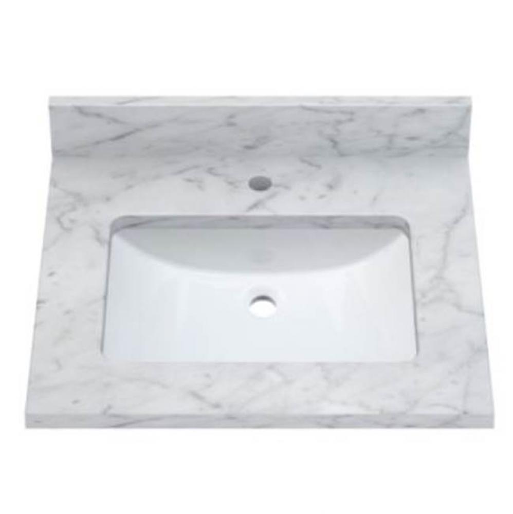 Carrara White Marble, Pre-Mounted Rectangular Ceramic Basin, 3 Cm Thick