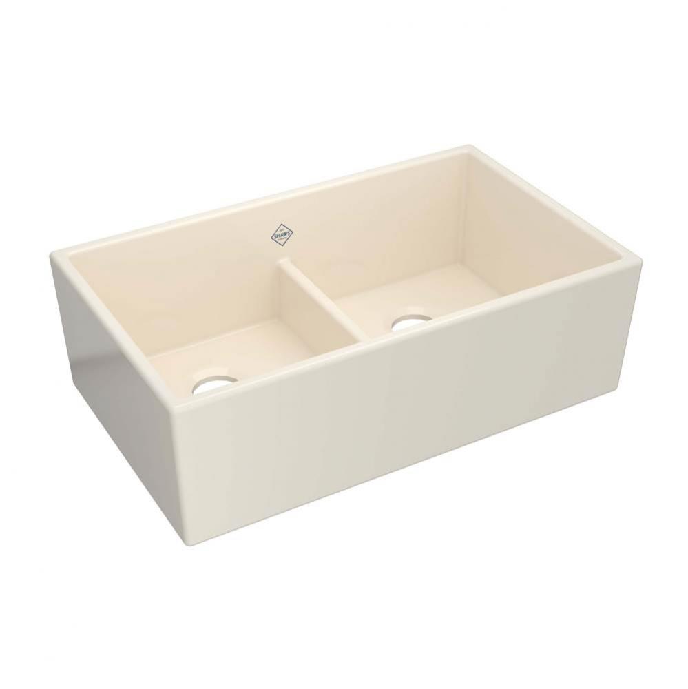 33'' Shaker Low Divide Double Bowl Apron Front Fireclay Kitchen Sink