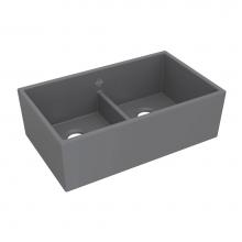 Shaws MS3320MG - 33'' Shaker Low Divide Double Bowl Apron Front Fireclay Kitchen Sink