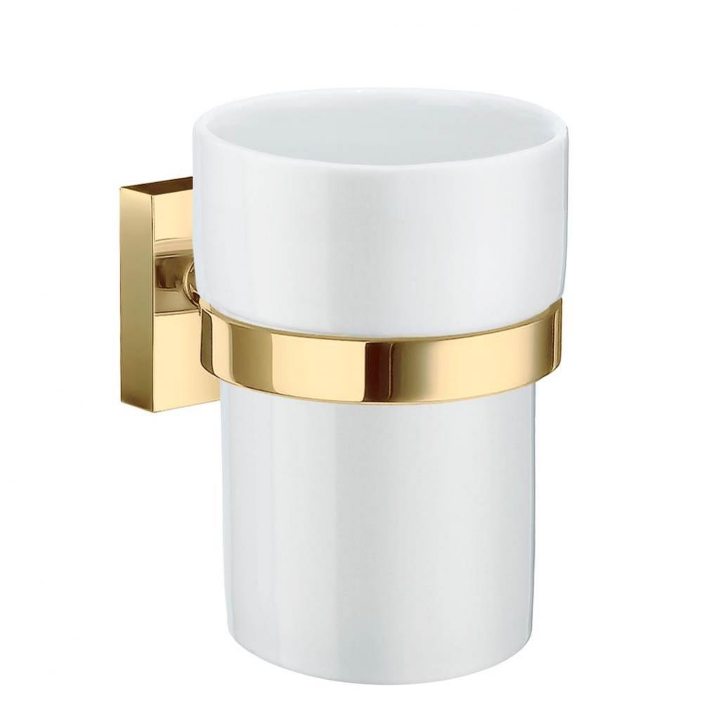 HOUSE TUMBLER & HOLDER MATTE POLISHED BRASS/WHITE CERAMIC