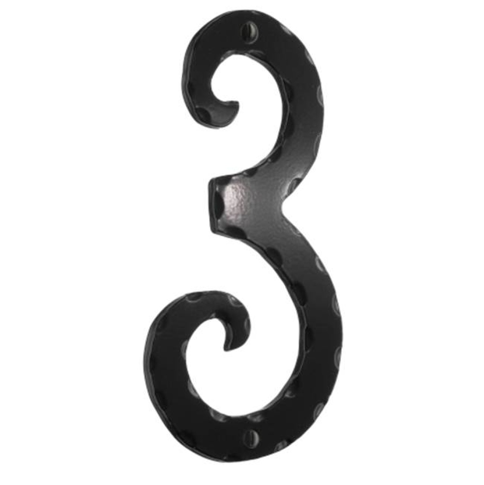 Decorative wrought iron 6'' house numeral 3