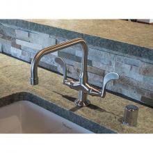 Sonoma Forge WN-SQ-W/SP-SN - Wingnut Deck Mount Faucet With Swivel Square Spout & Side Spray 9-1/2'' Center To Ae