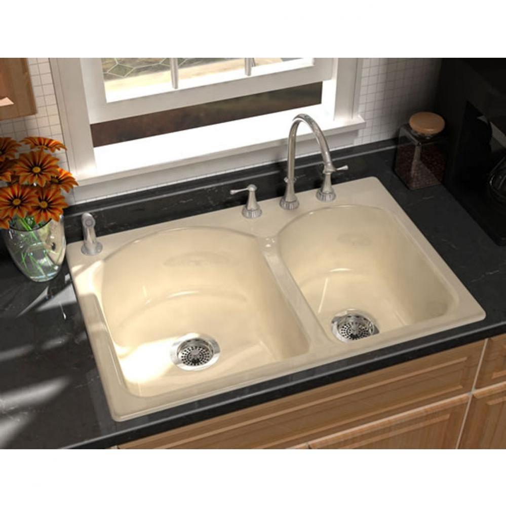 TEMPO?, 33''x22'' Self-Rimming, 2 Bowl Sink, 4 Faucet Holes, Color