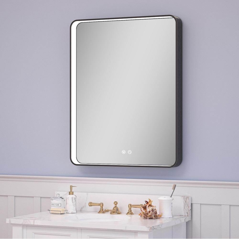 Rounded Corner Led Cab. Rec Mt, Pol, White Int. Brushed Black. 5 3/16'' Depth. Hinge Rig