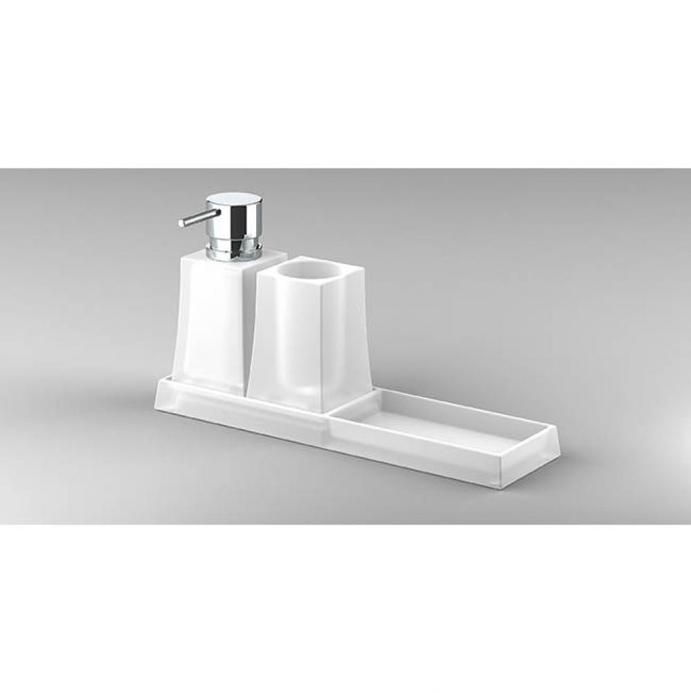 SONIA -S7 VANITY CNTRTOP SET TRAY/TUMBLER/SOAP DSPNSR GLASS-CHR(D)