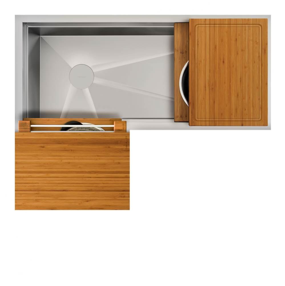 Ideal Corner Workstation 3X4C with Five Tool Culinary Kit in Natural Golden Bamboo