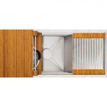 The Galley IWS-30-S-DD-12-S-BA - Ideal Workstation 30S + 12'' DryDock  Drain Side, Four Tool Culinary Kit, One DryDock To