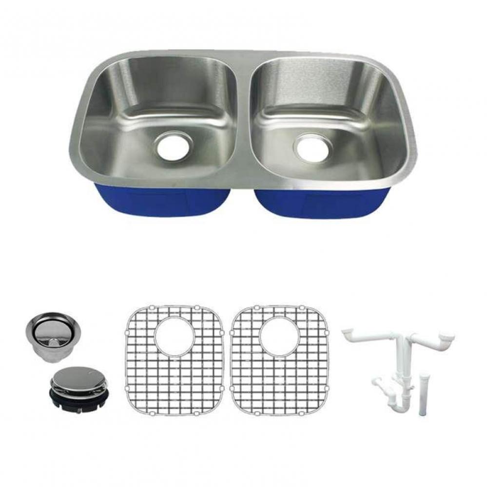 Meridian Stainless Steel 32 Undermount Kitchen Sink Kit with Bottom Grids, Flip-Top Strainer, Flip