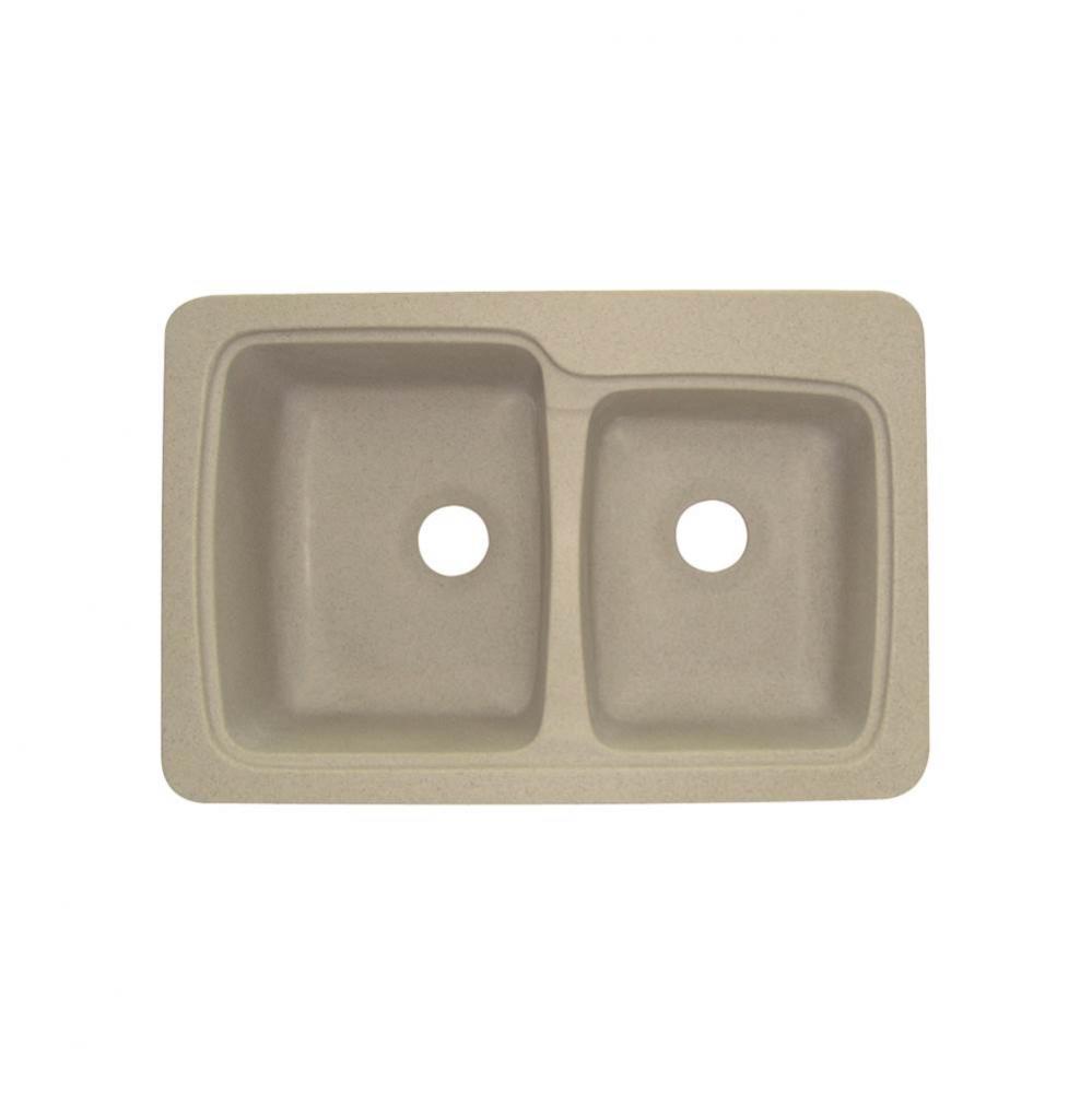 Savannah 33in x 22in Solid Surface Drop-in Double Bowl Kitchen Sink, in Matrix Sand