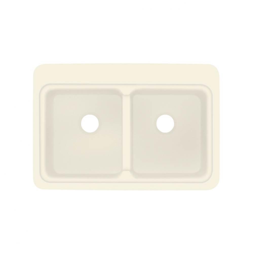 Charlotte 33in x 22in Solid Surface Drop-in Double Bowl Kitchen Sink, in Biscuit