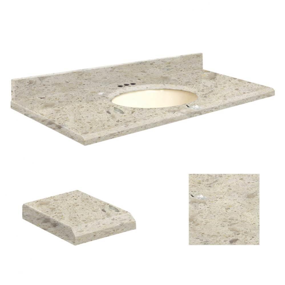 Quartz 25-in x 19-in Bathroom Vanity Top with Beveled Edge, 4-in Centerset, and Biscuit Bowl in Ca