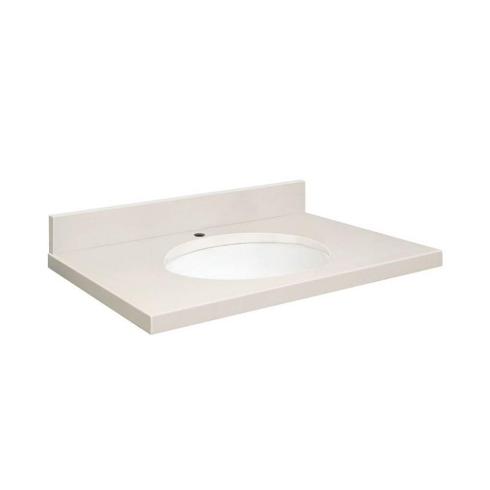 Quartz 31-in x 22-in Bathroom Vanity Top with Eased Edge, Single Faucet Hole, and White Bowl in Mi